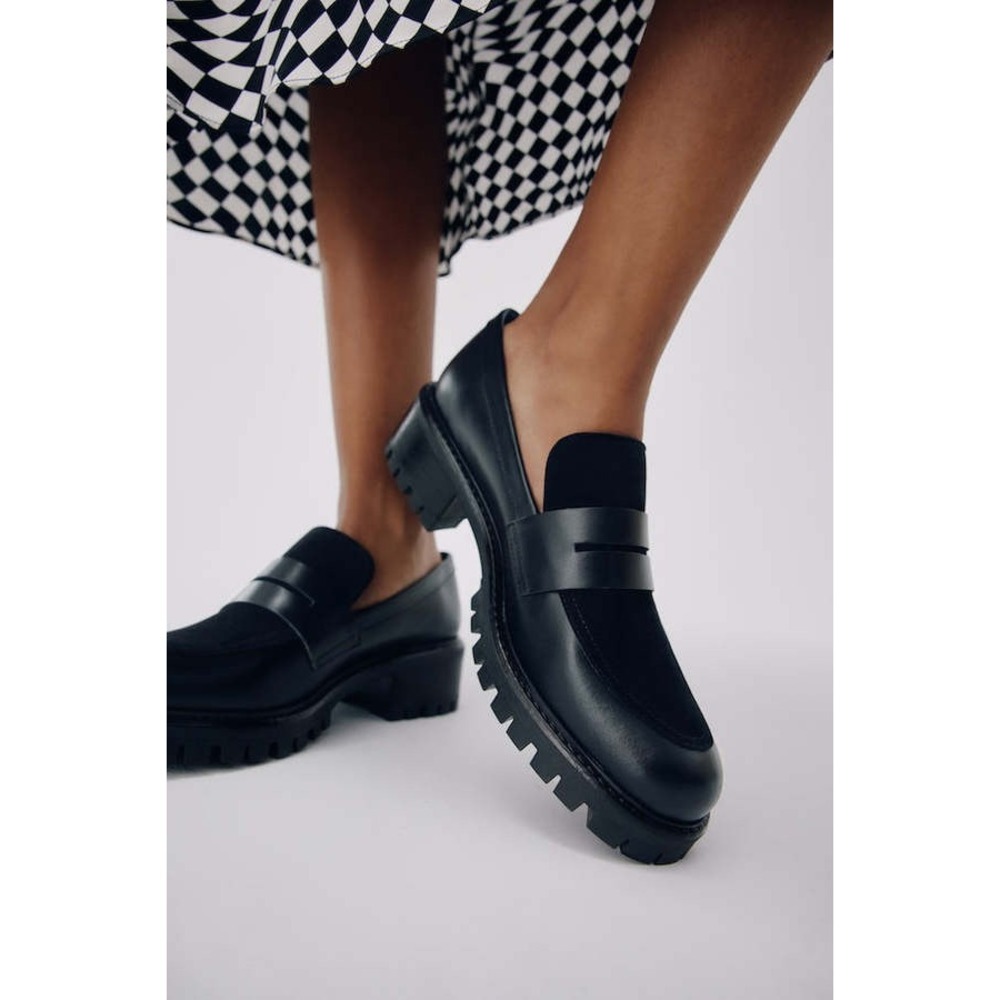 Maguire Sintra Black Leather Suede Lug Sole Penny Loafers Women EU 38 US 7.5